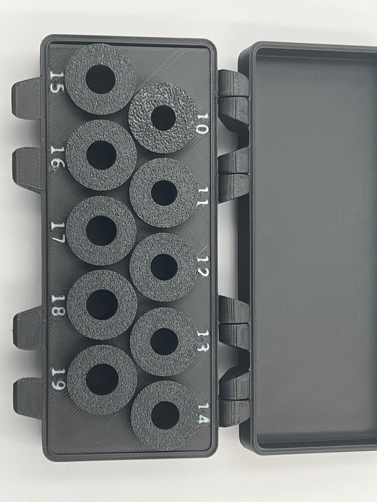 MEC Compatible Powder Bushing Set 10-19 with Snap-Lock Storage Box