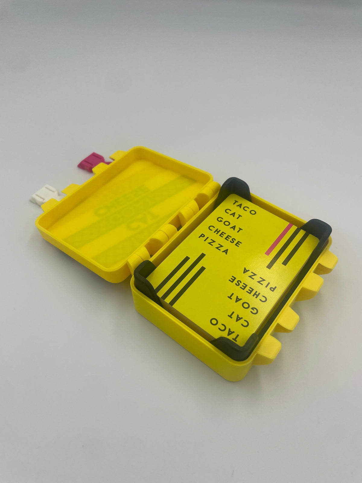 Taco Cat Goat Cheese Pizza Game Storage Box with Card Tray – 3D Printed