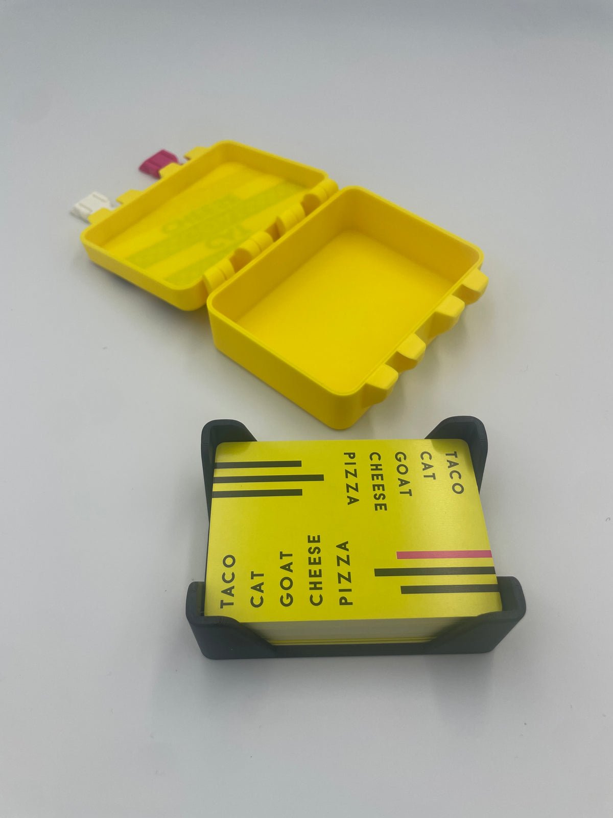 Taco Cat Goat Cheese Pizza Game Storage Box with Card Tray – 3D Printed