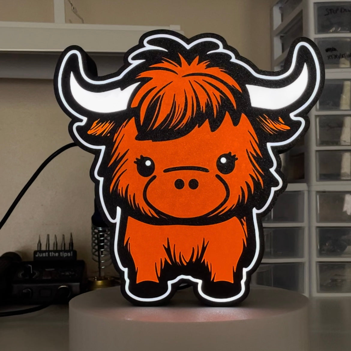 Cute Cartoon Highland Cow LED Lightbox - Adorable Animal Wall Decor